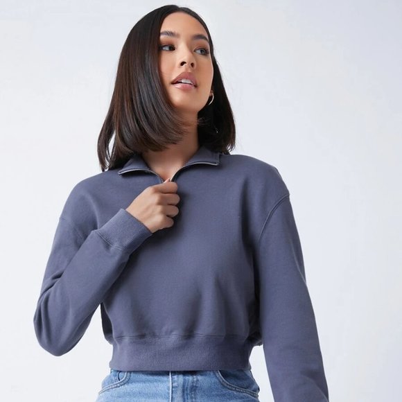 SHEIN BASICS Zip Half Placket Solid Sweatshirt - Picture 4 of 4